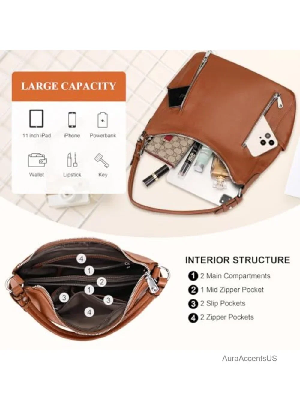 Genuine Leather Hobo Shoulder Bag Crossbody Purse for Women
